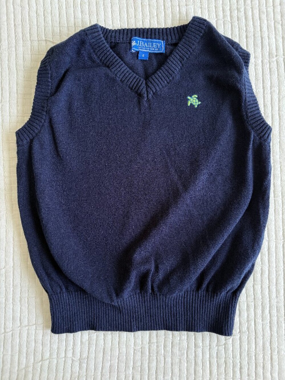 J. Bailey Sweater Vest Boys 6 Navy Cotton V-Neck Turtle Embroidered Logo Preppy